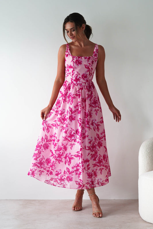 Maisie Floral Skater Maxi Dress | Pink