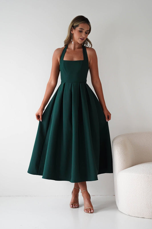 Daria Halter Neck Midi Dress | Forest Green