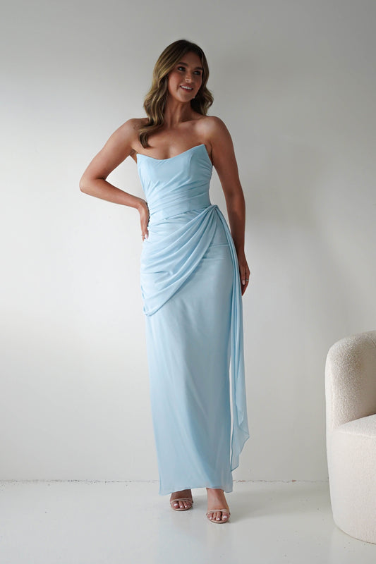 Finn Strapless Draped Maxi Dress | Blue