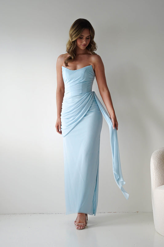 Finn Strapless Draped Maxi Dress | Blue