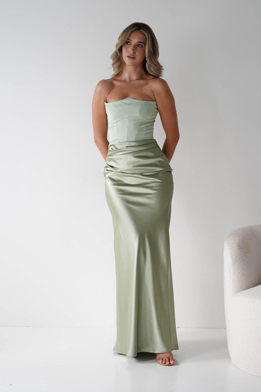 Giselle Corset Satin Maxi Dress | Sage