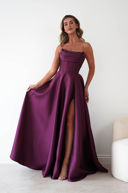 Pepper Strapless A-Line Maxi Gown | Berry