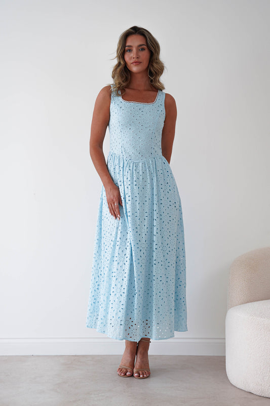 Petal Skater Cotton Maxi Dress | Blue