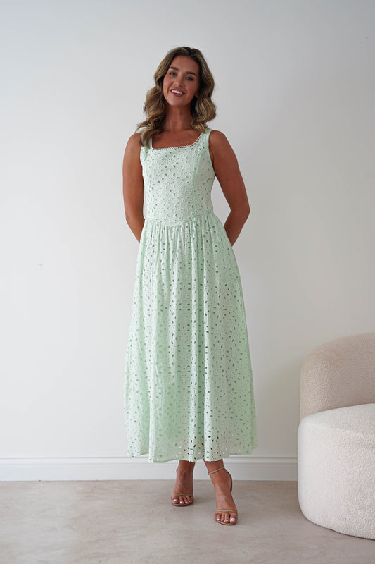 Petal Skater Cotton Maxi Dress | Mint