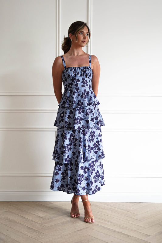 Tasha Floral Tie Back Midi Dress | Blue Print