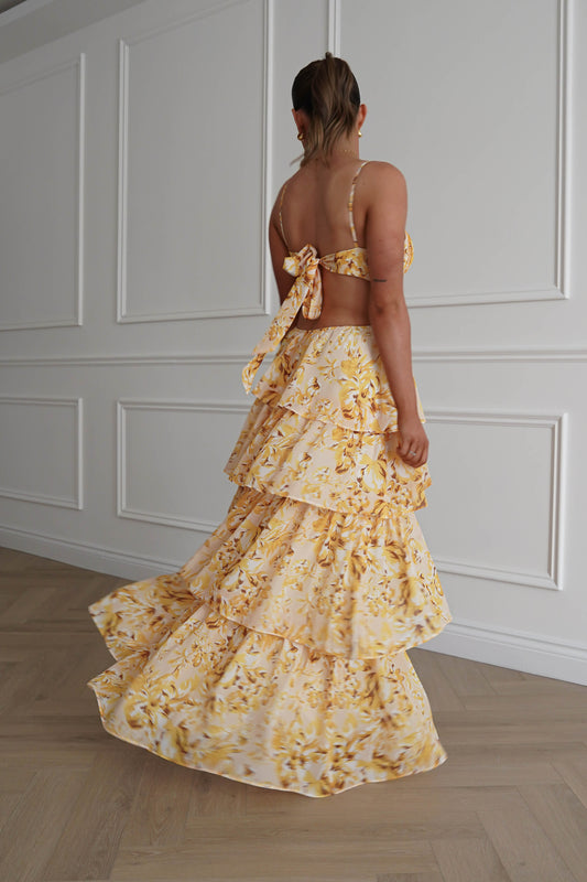 Rebecca Floral Tiered Maxi Dress | Yellow