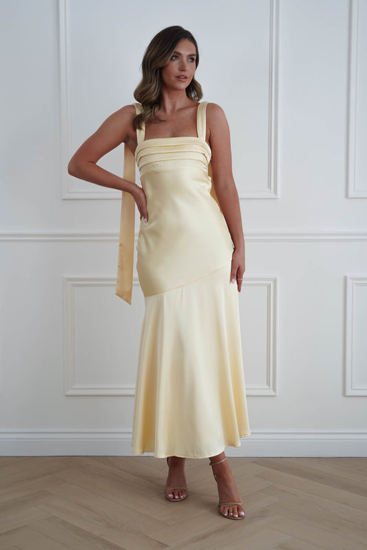 Casina Soft Satin Maxi Dress | Yellow
