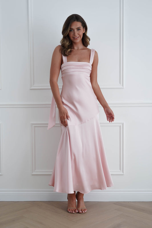 Casina Soft Satin Maxi Dress | Pink