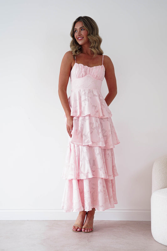 Patsy Floral Jacquard Tiered Maxi Dress | Blush