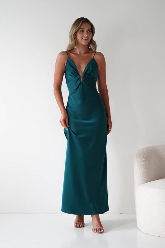 Adley Soft Satin Maxi Dress | Forest Green