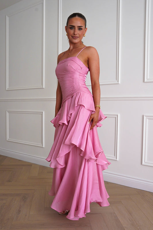 Renee Luminescent Ruffle Maxi Dress | Pink