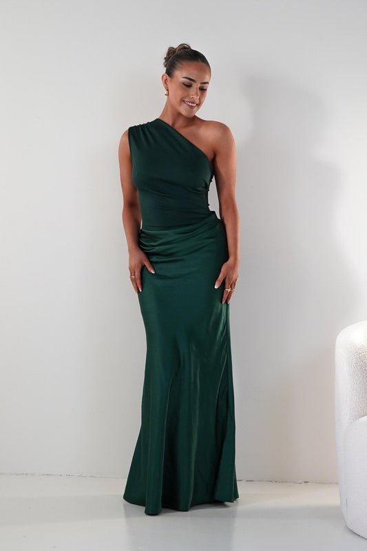Kashia Draped Satin Maxi Dress | Emerald Green