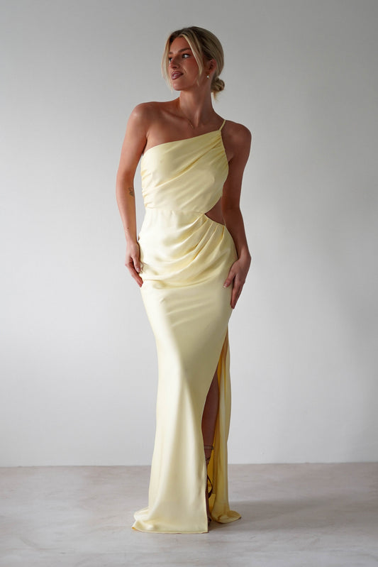 Lyra Soft Matte Satin Maxi Dress | Yellow