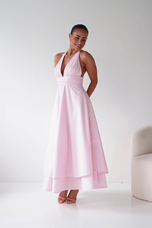 Makaila Halterneck Chiffon Midaxi Dress | Pink