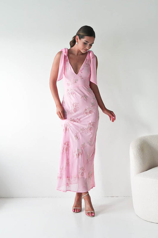 Noah Floral Embellished Maxi Dress | Pink