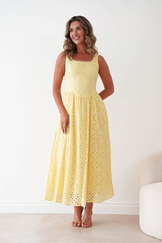 Petal Skater Cotton Maxi Dress | Yellow