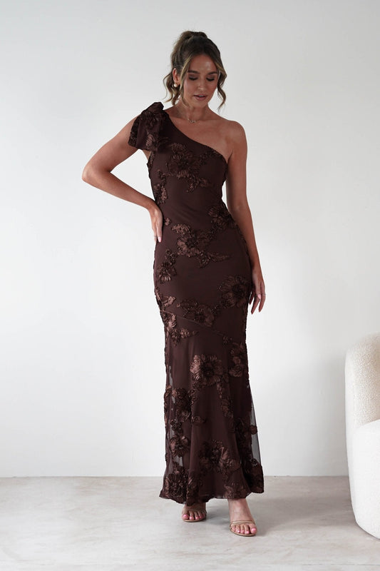 Thelma Floral Textured Maxi Dress | Brown
